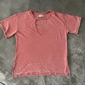 Lucky Brand Burnout Cut Out Short Sleeve Tee V Neck Detail Pink Size Medium